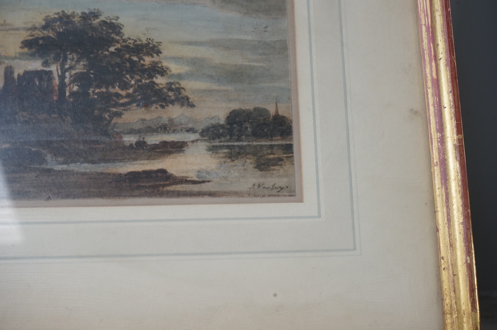John Varley (1778-1842), watercolour, ‘Sunset’, signed in ink, together with another watercolour, signed G. Varley, 13 x 19cm